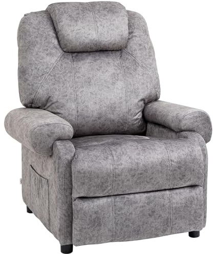 HOMCOM Sillón Relax Reclinable Manual, Sillón Relax de Terciopelo con Reposabrazos, Reposapiés, Acolchado Grueso, Butaca Reclinable hasta 135º para Salón, Dormitorio, Oficina, Gris