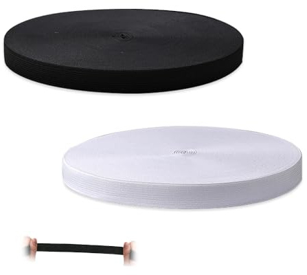 SZMK Cinta Elastica Costura 1 CM X 10 M,Goma Elastica para Pantalones,Elastic Banda Elásticas Plana,Banda para Producción de Ropa,cinta tapiceria elastica para Reemplazar, Reparar - Negro, Blanco