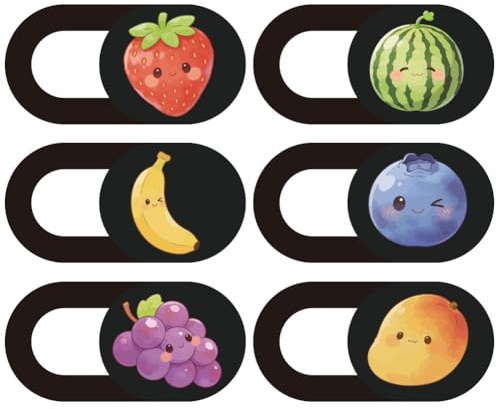 PRESSINART 6 Piezas 6 Estilos Lindas Tapas de Cámara para Laptop de Frutas Accesorios de Privacidad Protector Deslizante Ultra Delgado de 1 Pulgada para Bloquear la Cámara Web En Computadoras de