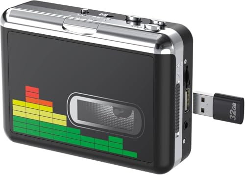 USB Cassette Player/Tape to MP3 Converter, Portable Audio Music Walkmaner Cassette Player Converter with Earphones, No PC Required