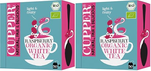 CUPPER - Caja de 50 bolsitas de Té Blanco Con Frambuesa Bio - Apto para Veganos - Contiene Frambuesa (Paquete de 2)