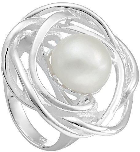 Vinani Damenring 925 Sterling Silber – Nest-Design Ring mit Naturperle, gedrehter Silberring, nickelfrei & antiallergisch, Handgefertigter eleganter Silberschmuck, schönes Geschenk für Frauen