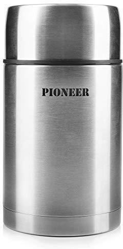 Pioneer Thermo-Speisegefäß 1, 0 L Edelstahl Doppelwandig Isolier-Suppenbehälter 8 Stunden Heiß 24 Stunden Kühl BPA-Frei - Gebürsteter Stahl