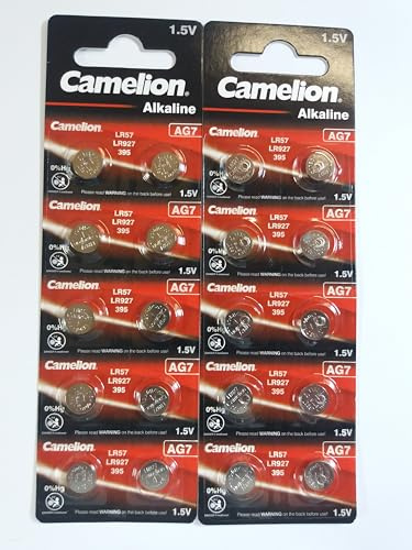 Lot de 20 piles bouton AG7 LR57 195 395 GP91A SR927W CAMELION