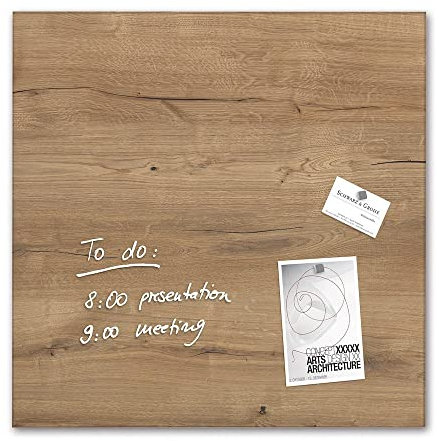 SIGEL GL254 Premium Glas-Magnettafel 48 x 48 cm Natural-Wood / Holzoptik hochglänzend, SGS geprüft, einfache Montage, incl. 3 Magnete, Glas-Magnettafel Artverum