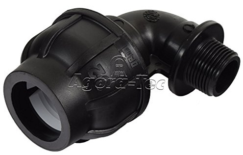 Agora-Tec PE Fitting Winkel 90 Grad 32 mm x 3/4 Zoll AG (26,4 mm) für PE-Rohr 32 mm SCHWARZ