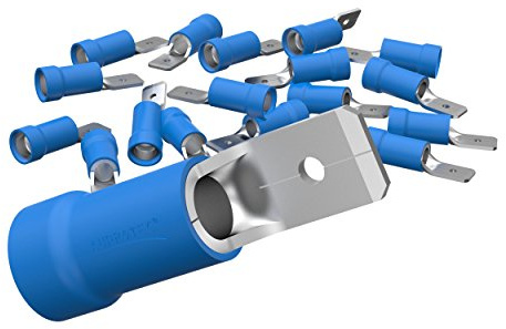 AUPROTEC 50x Flachstecker teilisoliert Steckbreite 6,3mm blau | Kabelverbinder zum Crimpen | Messing verzinnt | für Kfz, Motorrad & Elektro | 1,5-2,5 mm²