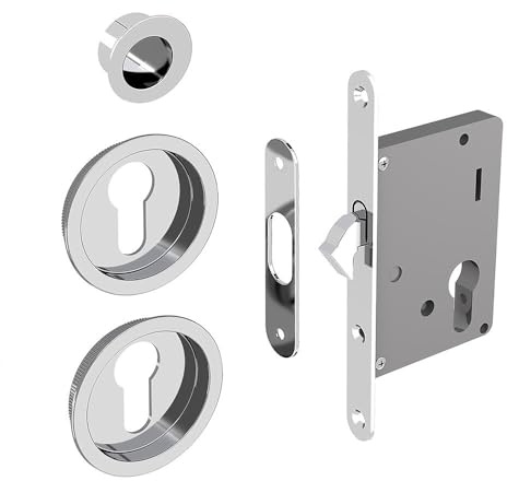 Kit de serrure pour porte coulissante SLID'UP by Mantion, Poignée ronde Ø 57 en acier finition Chrome, Garantie 5 ans