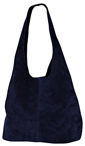 AMBRA Moda WL818, pochette, borsa a tracolla, shopper, da donna, in vera pelle, Blu (Blu scuro), X-Large