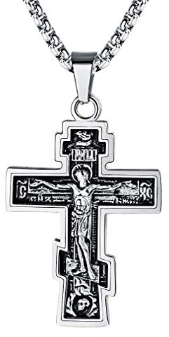 FaithHeart Collar Crucifijo Ortodoxa Rusa Jesús Cristo Acero Inoxidable 316L Talismán Mágico Joyería Religiosa Hombre Amigo