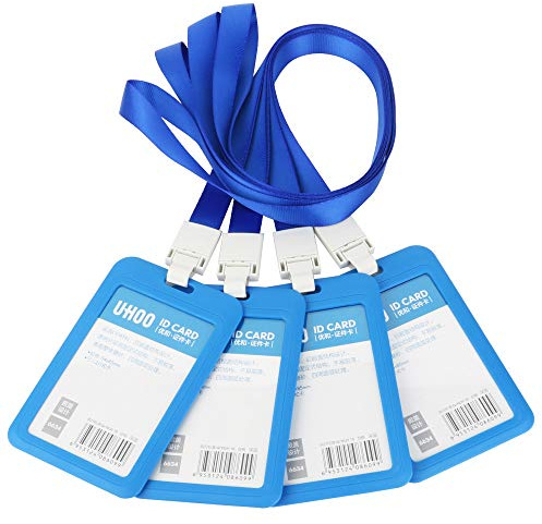 GTIWUNG 4 Pcs Funda de Tarjeta de Identificación, ID Titular de la Tarjeta, Vertical Etiqueta de Nombre Insignia ID Card Holders, ID Badge Holder and Neck Lanyard, Azul