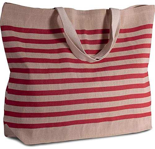 noTrash2003 - Shopper grande in tessuto misto juta di cotone, borsa XXL e shopper per la spiaggia, il tempo libero, lo shopping o lo sport, vari colori disponibili., Natural/Red, 72 x 48 x 15 cm