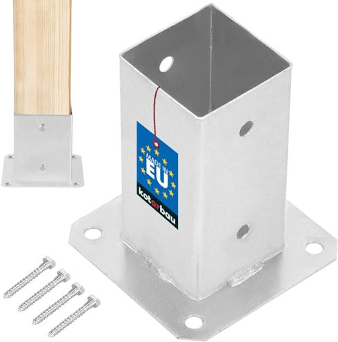 KOTARBAU® Support Poteau a Visser 70 x 70 mm Carré Manchon de Sol Support de Poteau Ancre de Poteau en Acier Galvanisé à Chaud Argent Support Poteau Bois Fixation Poteau Bois