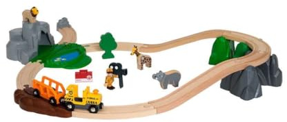 BRIO 33960 Safari äventyrsset | Safari Adventure Set 26 delar Leksakståg med tillbehör och skenor i trä. För barn från 3 år. För tågälskare.