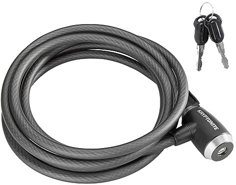 Kryptonite KryptoFlex Bike Lock Cable, 2FT/6FT/10FT Long 12mm Thick Heavy Duty Braided Steel Cable Anti-Theft Security Lock for Outdoor Equipment, Combination/Key Bike Lock
