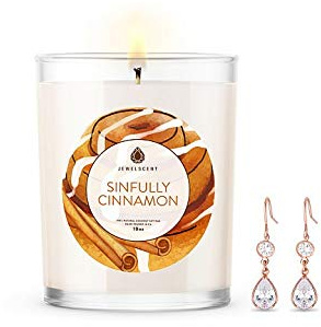 JewelScent Sinfully Cinnamon Signature Candle and Jewelry with Surprise Earring Inside | Made in USA | Parrafin Free | Natural Soy Blend | ECO Friendly Organic (Earring)