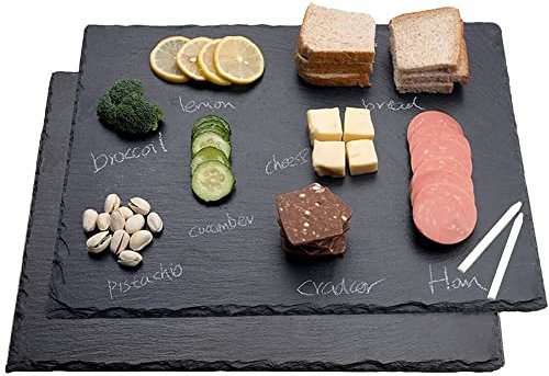WLWNWFT 2 Pcs Large Slate Cheese Boards - Slate Cheese Tray Serving Tray with 2 Chalks