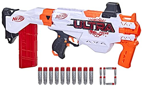 NERF Ultra Focus Blaster, 10 AccuStrike Ultra Darts, Clip-Magazin, Schulterstütze, nur mit NERF Ultra Darts kompatibel