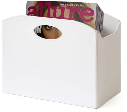 EZDeco Zeitschriftenhalter, faltbar, Zeitschriftenständer, Boden, PU-Leder, Aktenhalter, Zeitungsbuch, Aufbewahrungskorb, Dokumentenmappe, Organizer für Büro, Zuhause (Weiß-1)