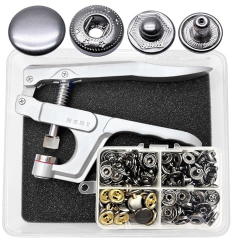 RERI Druckknöpfe mit Zange 40set 15mm Schwarz Druckknöpfe für Lederhandwerksjacke Handtasche Brieftasche