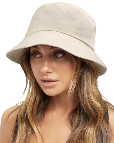 FURTALK Unisex Bucket Hat Mens Womens Sun Hats Vintage Washed Cotton Packable for Travel Fishing Camping Summer Beach, Beige, M-L