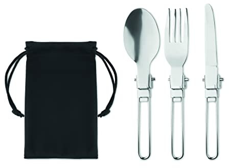 Set di posate da campeggio pieghevoli in acciaio inox con custodia, cucchiaio, forchetta, coltello in diversi quantitativi di risparmio