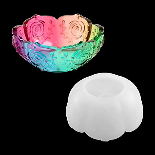 DIYBravo Silikon Form Epoxidharz Kerzenhalter Lotus Muster Resin Form Schüssel Harz Form Blumentopf Bowl Silikonform Dose für DIY Dekoration Resin Epoxy Mold Candle Holder