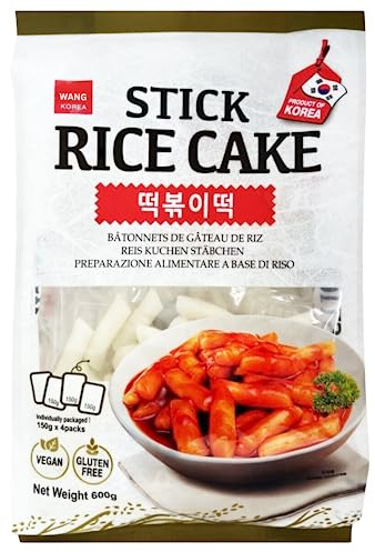 Vmart Wang Marque Gâteau de riz Stick Tteokbokki Topokki (Lot de 3 paquets de 200 g) 600 g - Sans gluten et végétalien