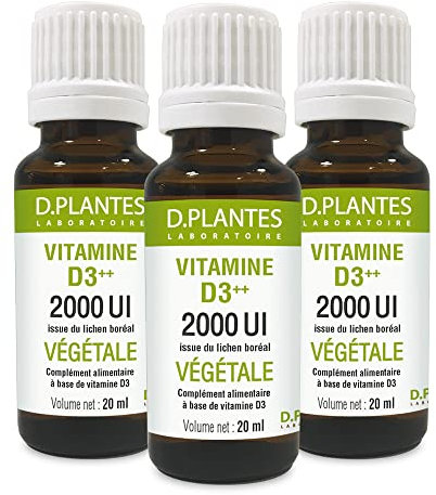 D.PLANTES - Vitamine D3 2000 UI - Complément Alimentaire - Immunité, Ossature Normale - Boost en Vit. D - Origine Végétale - Certifiée Vegan- 3 x 20 ml