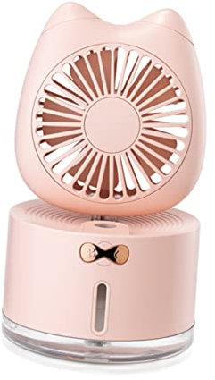 Mobestech Usb Cat Mini Fan Portable Humidifying Fan Colorful Lamp Lightweight Capacity Cooling Device for Home Office School and Outdoor Use Pink