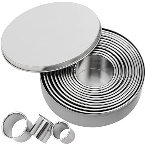 ZOENHOU 14 Pcs Round Cookie Cutter Set, Pastry Cutter Circle Biscuit Cutters, Stainless Steel Ring Cookie Cutters for Baking Donut Scone Fondant DIY Cake, 14 Assorted Sizes
