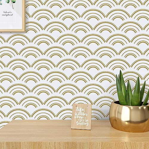 VaryPaper Geometrische Tapete Muster Gold 44.5cmx200cm Möbelfolie Selbstklebend Wasserfest Klebefolie Küchenrückwand Selbstklebende Folie für Möbel Tapeten Wohnzimmer Modern Fototapete Schlafzimmer