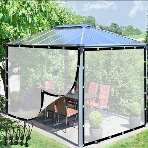 POCHY Outdoor Vorhang mit Ösen Transparent Terrasse Markisen Outdoor PE Trennvorhänge Planenvorhänge für Pavillons Pergola Balkone Gärten (Color : Clear, Size : 2.5x2.5m(8.2x8.2ft))