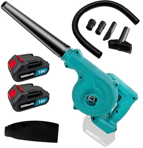Cordless Leaf Blower, Portable Dust Leaf Blower, 2-in-1 Electric Handle Blower and Vacuum Cleaner, with 2 * 3000mah Rechargeable Battery Set, for Lawn Leaf Blowing, Car, Corner Dust Clearing123