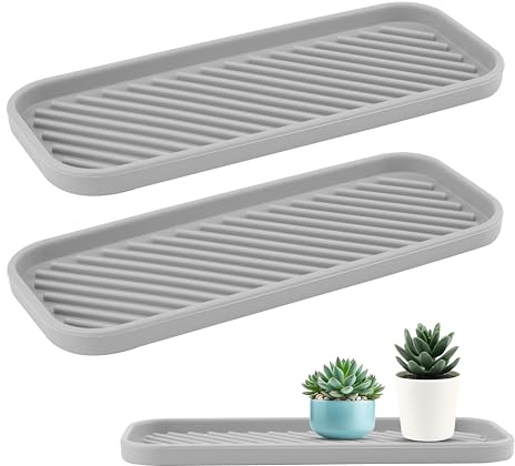 TEKONDA 2 Stück Abtropfmatte Silikon Silikon Spülbecken Organizer Spüle Abtropfmatte Geschirr Abtropfmatte Küche Spülbecken Organizer Abtropfschale für Schwämme, Seifen, Bürsten Grau