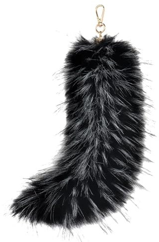 Künstlicher Tierschwanz-Schlüsselanhänger, 22,9 cm, pelzig, weich, realistischer Tierschwanz, Schlüsselanhänger, Quaste, Tasche, Cosplay, Handtaschen-Haken-Anhänger für Cosplay, Schwarz , Refer to