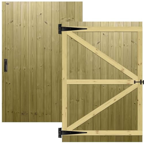 Flat Top Wooden Garden Gate 6x4ft - Tongue & Groove Fully Framed Treated Timber Door + Suffolk Latch Hinge Pack, H:6ft x W:4ft Ideal for Outdoor Pathway Home Access (High: 180cm x Wide: 120cm)