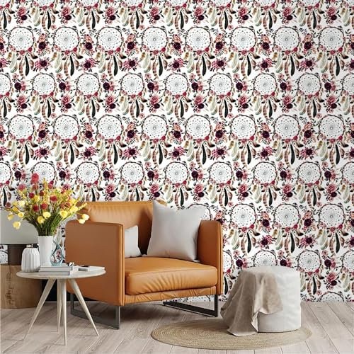 Selbstklebende Tapete Traumfänger Rot Strukturtapete Wandtattoo Schlafzimmer Tapete Selbstklebend Vliestapete Wallpaper for Living Room Tapeten Leicht zu Entfernen Wandschutzfolie 45x600cm