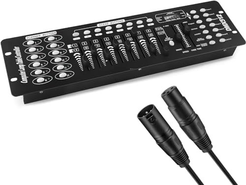 DMX Contrôleur de lumière DJ 192 DMX 512 avec câble DMX pour spectacles de lumière, fête, discothèque, pub, boîte de nuit, bars DJ et tête mobile