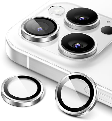 JETech Protection Objectif Caméra pour iPhone 16 Pro/16 Pro Max, Argent | Verre Trempé 9H, Anneau Individuel en Métal, Transparent HD