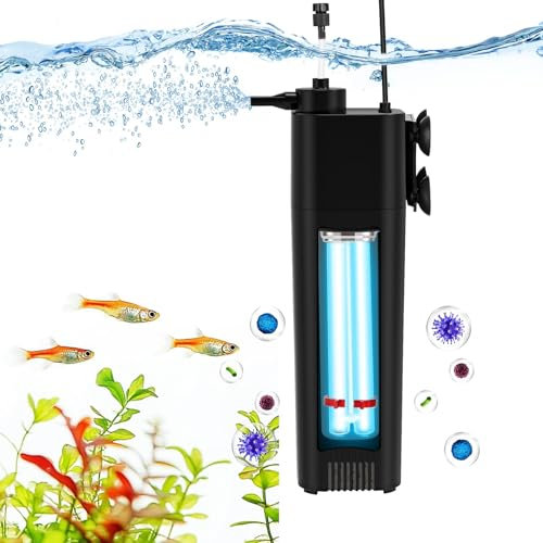 fishkeeper Aquarium Filter U-V for 30-100 Gallon, 172 GPH Fish Tank Filter for Green Water and Algae Clean, Ultra Silent Submersible Pump Filter with Adjustable Bubble Output for Deodorization Killing