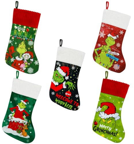 LeeSky 5 Pack Christmas Stockings, Christmas Stocking Holder, Christmas Hanging Stockings Gift Bag for Xmas Holiday Tree Hanging Home Decor
