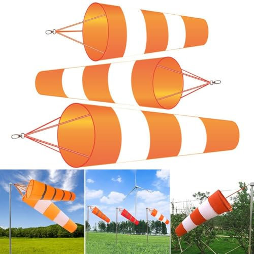 Easy Fly Ripstop-Polyester-Windsack, orange+weiß, reflektierende Bänder, Wetterüberwachung (100 cm)