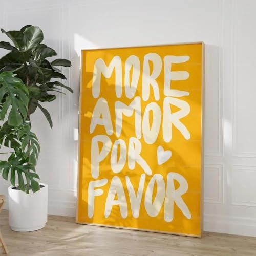 Baibexing Maximalist „More Amor Por Favor“, Farbenfrohes, Eklektisches, Gelbes Liebeszitat, Wandkunst, Leinwandbild, Poster Für Wohnzimmer, Heimdekoration, A3 60X90Cm Kein Rahmen