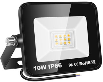 YOJZMA Projecteur LED d'extérieur 10W, 1000lm, 4000K, lumière blanche chaude du jour, IP66, lumières de sécurité étanches pour jardin, garage, cour, terrain de sport, patio