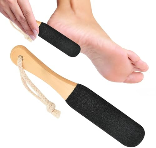 Foot File Pumice Stone Professional Pumice Stone for Feet Foot Scrubber with Wooden Handle Exfoliating Pedicure Rasp Remove Hard Dead Skin Callus for Cracked Heels Dead Skin Corn Hard Skin (Black)