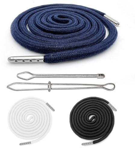 Cordoncino per pantaloni da jogging, 160 cm, con estremità in metallo, cordoncino per pantaloni, pantaloni, cordoncino, coulisse (3 pezzi, nero, blu scuro, bianco), nero, blu scuro, bianco, 160