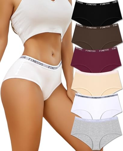 FINETOO Culotte Femme Coton Slip Ceinture De Sport sous Vetements Feminins Taille Basse Culottes Coton pour Femme Lot Sexy Chic Bikini Slips Lot De 6 (L)