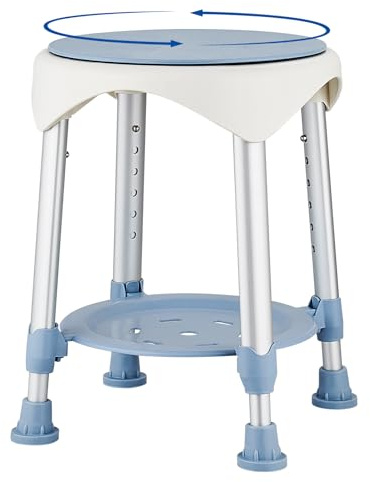 Shower Stool Chair for Inside Shower, Upgrade Small Corner Plastic Stool for Seniors Adult, 360° Swivel Shower Seat Stool for Bathroom, 6-Level Adjustable Height Bath Chair with Shelf
