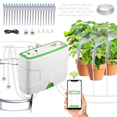 Dibaful Garten BewässerungsSystem WIFI APP Bewässerung Kit Automatische Timing Tröpfchenbewässerung Gartenbewässerung Misting Tropfbewässerung für Balkon Zimmerpflanzen Pflanzen Gewächshaus